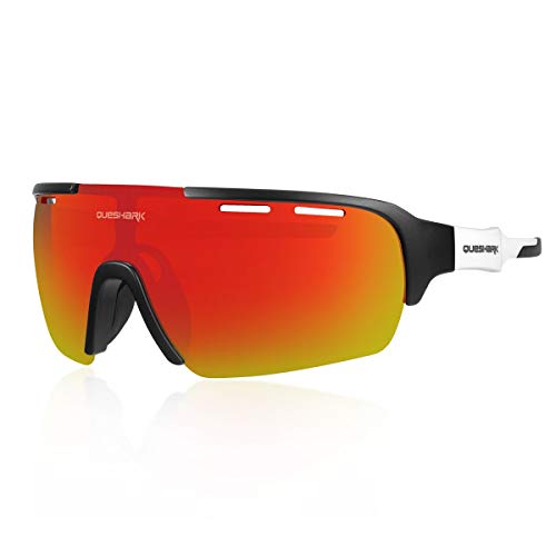 Queshark Occhiali da Sole Ciclismo 1 Polarizzati Lenti con 3 Lenti Colorati Anti-UV da Uomo Sportivi Cornice Ultra Leggera (C05)