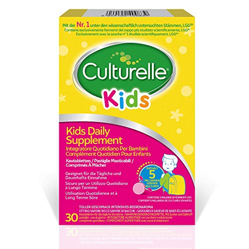 Culturelle Kids Supplemento Probiotici Giornaliero per bambini - 30 pastiglie masticabili - 5 miliardi di colture vive e attive di Lactobacillus rhamnosus GG - senza glutine - fornitura di 30 giorni