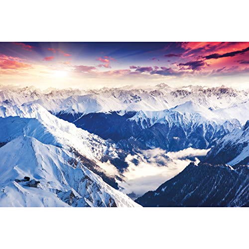 GREAT ART Fotomurale – Alpi – Panorama Decorazione da Parete Inverno Tramonto Neve Paesaggio Natura Montagne Ghiacciaio Carta da Parati Fotoposter 210 x 140 cm