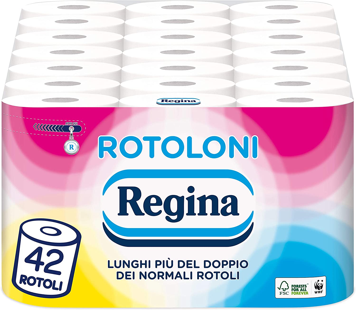 Rotoloni Regina - Carta Igienica, 500 strappi per rotolo, Carta 100% certificata FSC, confezione da 42 rotoli