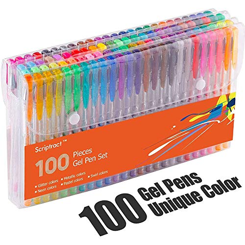 Scriptract penne gel per adulto colorazione 100 colori set con glitter Metallic Swirl colori pastello neon, perfetto anche set da colorare per bambini scarabocchiare disegno pittura Colori (100)