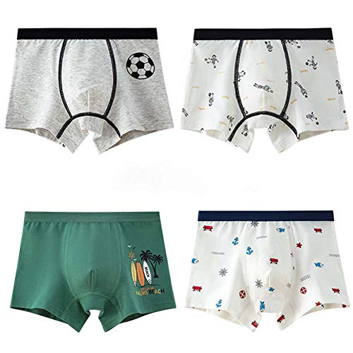 RAISEVERN Intimo da Calcio per Bambino Boxer Shorts Intimo Bambino in Cotone Confezione da 4 Pezzi per Bambini 2-13 Anni