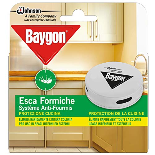 Baygon Esca Insetticida Formiche Pronta all'Uso, Protezione Cucina 30 g - Confezione da 1 Esca per Uso in Spazi Interni ed Esterni
