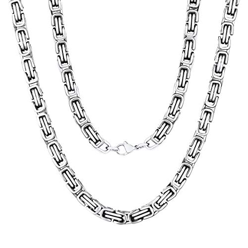 ChainsPro Collana da Uomo a Catena bizantina, Acciaio/Acciaio Oro/Acciaio Nero/Oro Nero, 6 mm, 18-30 Pollici