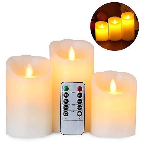 AnnSpa 3 Sets Candela LED Senza Fiamma a Batteria con Telecomando, Cera Vera Mossa tremolante stoppino Sfarfallio Ambra Candele gialla ， Cera Unscented per Regalo e Decorazione