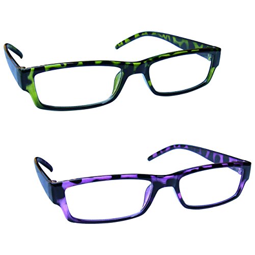 The Reading Glasses Company Verde E Viola Tartaruga Leggero Lettori Valore 2 Pacco Uomo Donna Rr32-65 +3,00 - 58 Gr