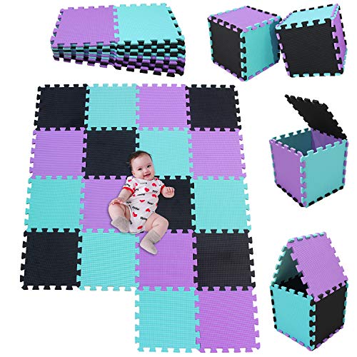 MSHEN Tappeto Puzzle con Certificato CE e Certificazione in Soffice Schiuma Eva | Tappeto da Gioco per Bambini | Tappetino Puzzle...dimensione1.62 mq,nero-turchese-viola-040811g18