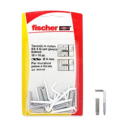 Fischer tasselli SX 4 G con gancio appendiquadro bianco in blister, 10 pz, 544145