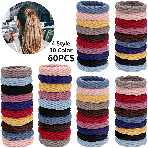 60 elastici per capelli in cotone senza cuciture, per code di cavallo, senza pieghe, per donne e ragazze, 4 stili