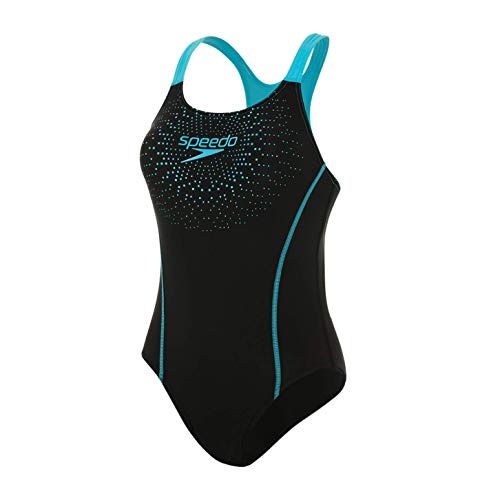 Speedo Gala Logo Medalist, Costume da Bagno Donna, Multicolore (Black/Aqua Splash), 46 IT