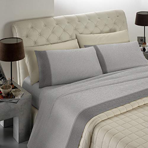 Banzaii Completo Lenzuola Made in Italy 100% Cotone Pettinato Matrimoniale (per Materasso 160/170 cm, Altezza Fino a 35 cm) Ida Grigio