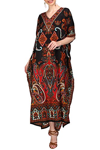 Miss Lavish London Donne Kaftan Tunica Kimono Libero Formato Lungo Maxi Partito Vestito per Loungewear Vacanze Pigiama Spiaggia di Tutti i Giorni Coprire i Vestiti #102 [Nero EU 52-56]