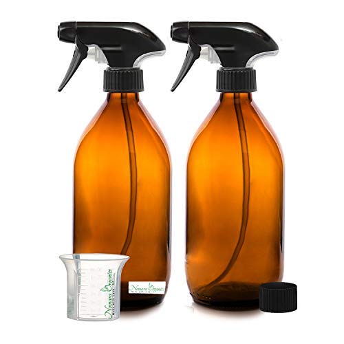 Nomara Organics® Spray Bottiglie di Vetro Ambrato Senza BPA, 2 x 500 ml. Atomizzatori, Ricaricabile/Bellezza/Bagno/Pulizia/Cucina