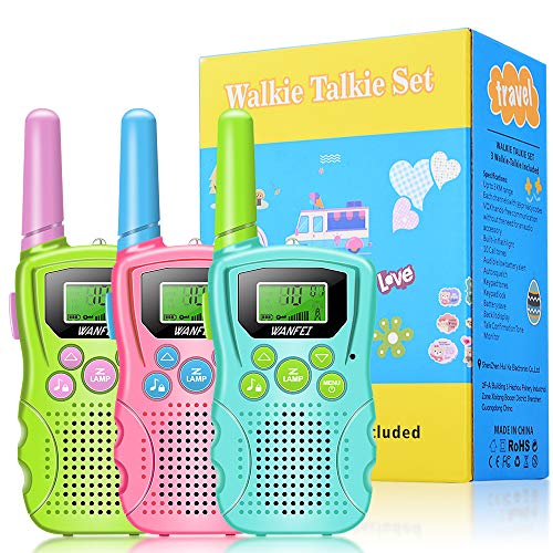 WANFEI Walkie Talkie Bambini 3 Pezzi,Radio a 8 Canali con Torcia LCD Retroilluminata, Raggio di 3KM per Avventure all'Aria Aperta, Campeggio,VOX Walkie Talkies Regalo di Compleanno Giocattoli