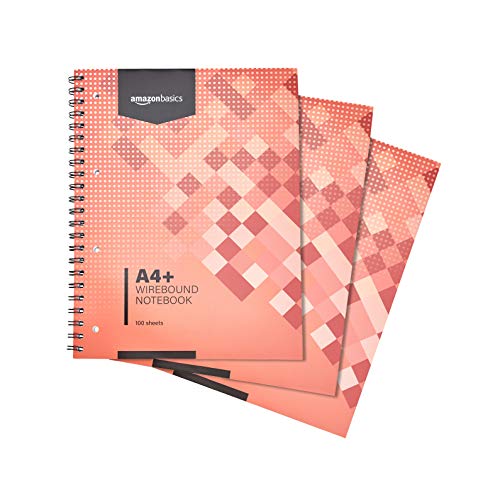 AmazonBasics - Quaderno per appunti a spirale, 200 pagine, formato A4+, 80 g/m², (confezione da 3)