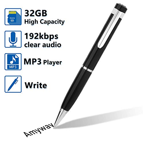 Registratore Vocale Digitale, 32GB con Lettore MP3 con Micro SD Card da 32 GB, cavo USB, lettore di schede, 5 ricariche Portatile Registratore per conferenze, interviste, discorsi