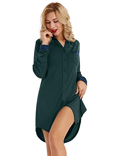 Zexxxy Donna Sleepshirt Camicie da Notte Sexy Abito da Pigiama Button-Front Camicia da Notte Taglia L Verde