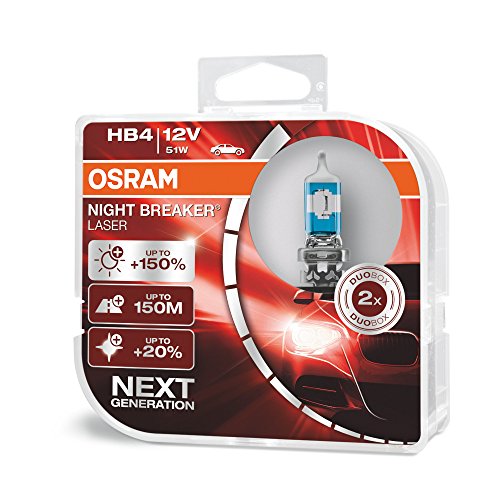 OSRAM NIGHT BREAKER LASER HB4, next generation, +150% di luce, lampada da proiettore alogena, 9006NL-HCB, 12V, auto, duo box (2 lampade)