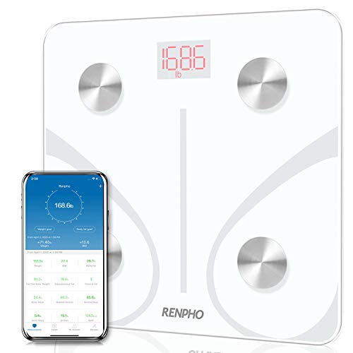 RENPHO Bilancia Pesapersone Intelligente Bluetooth Bilancia Pesa Persona Digitale con App - Misura Peso Corporeo, Massa Grassa, BMI, Massa Muscolare, Massa Ossea, Proteine, Bianco