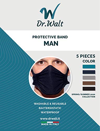Dr.Walt 5 X Fascia Protettiva Uomo naso e bocca, Idrorepellente, Batteriostatica in poliammide lavabile e riutilizzabile, confezione da 5 (uomo, multicolor)
