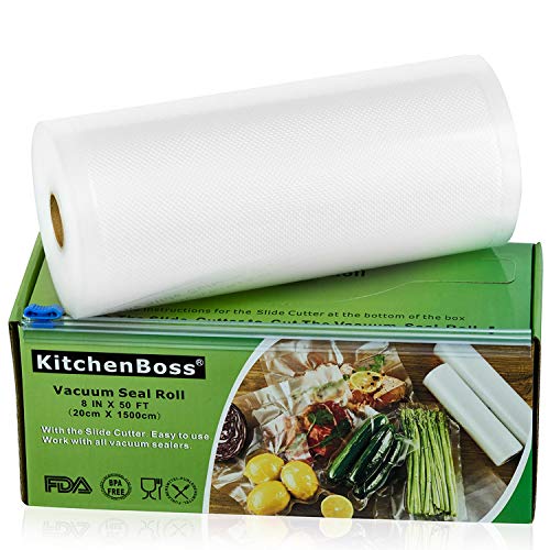 KitchenBoss Sacchetti Sottovuoto per Alimenti,1 Pezzi da 20x1500 cm (Non più forbici) Rotoli Sacchetti goffrati,per Conservazione Alimenti e Cottura Sous Vide