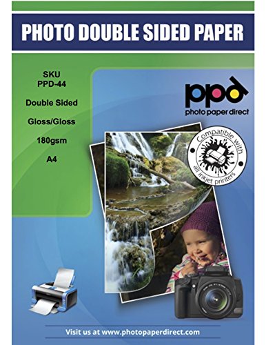 PPD A4 Carta Fotografica Fronte-Retro Lucida/Lucida Per Stampanti a Getto D’Inchiostro Inkjet, 180 gsm, 50 Fogli, PPD-44-50