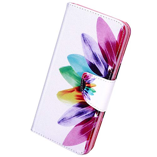 Herbests Custodia per Huawei P Smart Z / Y9 Prime 2019 Cover Pelle Flip Case Colorate Elegante Copertura con Supporto di Stand e Porta Carte di Credito Custodia Portafoglio,Girasole Colorato