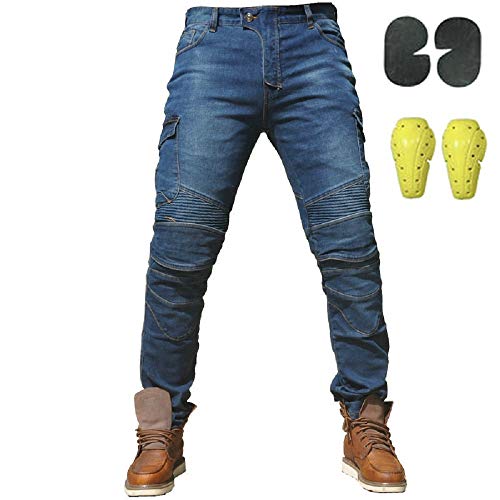 Uomo Moto Biker Jeans Rinforzato Protezione Pantaloni Linning Includono Armature Motorcycle Pants blu (L- (Waist 34.5