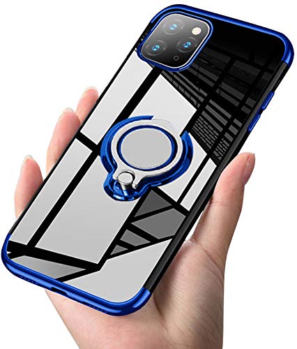 kadixini Custodia Cover per iPhone 11 PRO Trasparente Morbido TPU Protettivo Sottile Case 360° Ring Regolabile Anello Magnetica Supporto Silicone Custodia Antiurto Compatibile con iPhone 11pro Blu