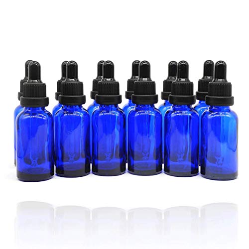 Yizhao Blu Bottiglie Contagocce Vetro 30ML, con Pipette Contagocce Vetro, per Laboratorio,Olio Essenziale, Aromaterapia– 12 Pcs