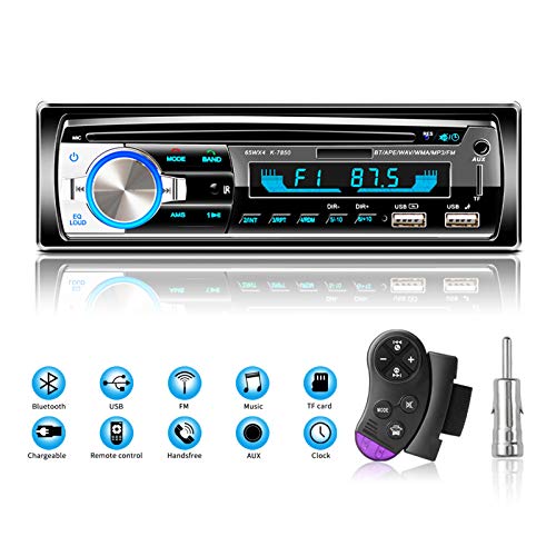 Autoradio Bluetooth vivavoce, Lifelf Radio stereo 4 x 65W 1 ricevitore radio per auto DIN con lettore MP3 Telecomando WMA FM, due porte USB, supporto iOS, Android (Non ha RDS)