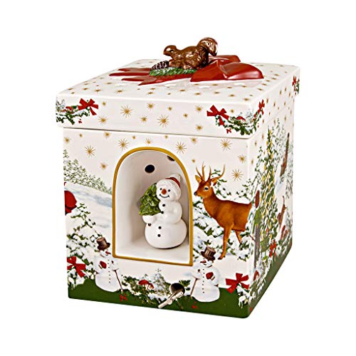 Villeroy & Boch - Christmas Toys portacandela motivo Albero di Natale grande quadrato, pacchetto regalo decorativo in porcellana dura, per lumini, con carillon integrato, colorato