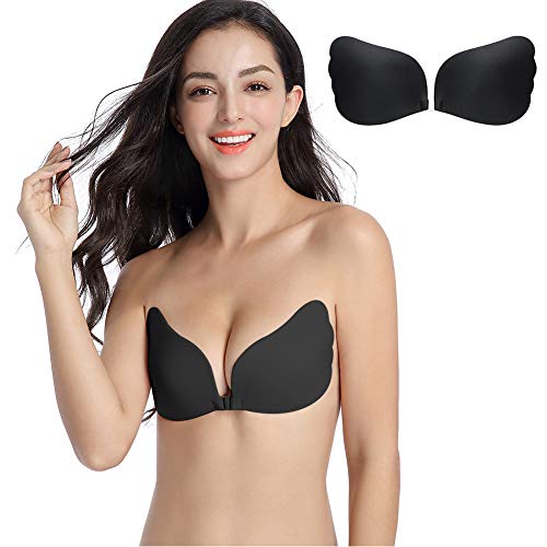 SANMIO Reggiseno Adesivo Senza Spalline Push Up Reggiseni in Silicone Invisibile per Abiti da Sera aAbiti da Ballo Abiti da Sposa Abito da Ballo Abito (Fibbia Nera, C)