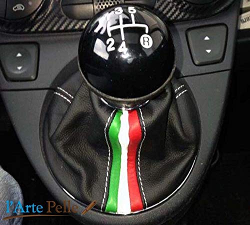 Cuffia leva cambio Fiat nuova 500 vera pelle nera + tricolore