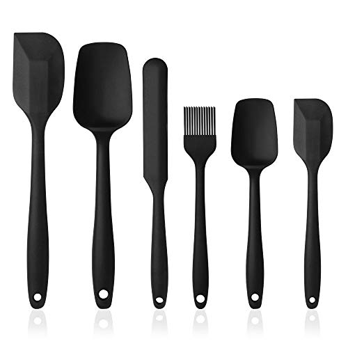 Vicloon Spatole in Silicone, Set 6 PCS Spatola da Cucina Utensili, Resistente al Calore Antiaderenti Utensili da Cucina in Silicone, Compreso Cucchiaio in Silicone, Pennelli da Cucina ECC(Nero)