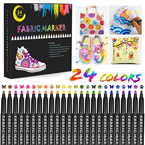 Gifort 24 Colours Fabric Pens, Non-erasable, Permanent And Washable Fine Point Fabric Markers Pens