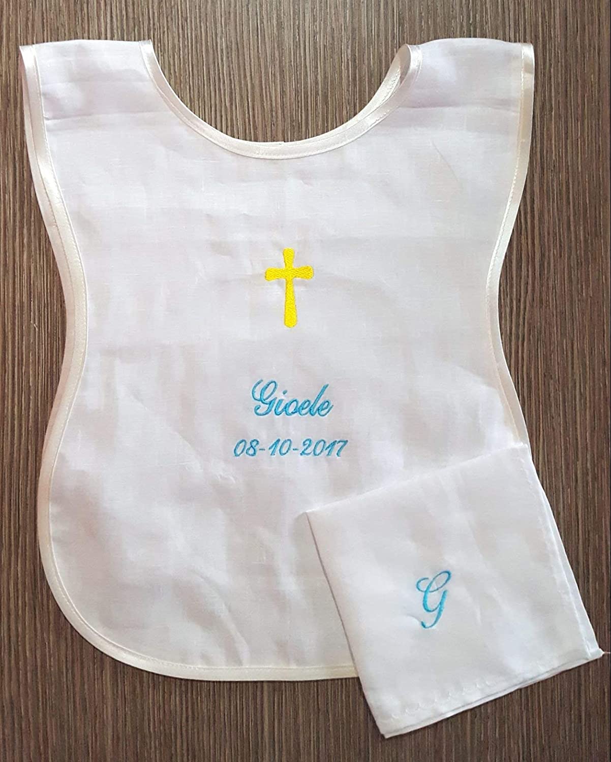 Crociedelizie, camicino camicina camiciola veste vestina battesimale personalizzata lino ricamata battesimo