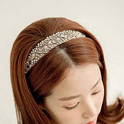 Qwhing donna dolce pizzo perle fascia per capelli con strass di cristallo da sposa copricapo