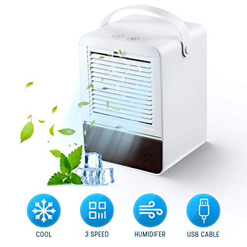 Portatile Air Cooler Nessun Rumore Condizionatore Mini Cooler Fan con 3 Velocità per Home Office (Bianca)