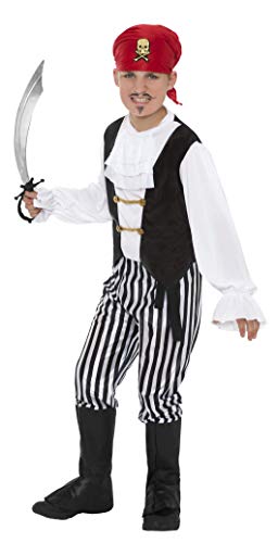 Smiffys Costume da pirata, in Bianco e Nero, camicia, pantaloni, copri-scarpe, sciarpa,