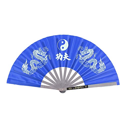 VGEBY1 Fan di Arti Marziali, Ventilatore in Acciaio Inossidabile Solido Solido Tai Chi Arti Marziali Stile Cinese Kung Fu Pratica Pratica ventaglio Prestazioni di Formazione(Blu)
