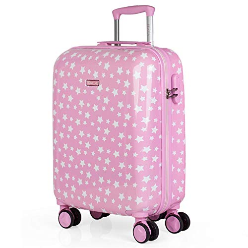 ITACA - Valigia per bambini. Trolley Viaggio 4 ruote doppie girevole. Materiale Rigida, resistente e leggera. Lucchetto.Bagaglio a mano. 702450, Color Rosa