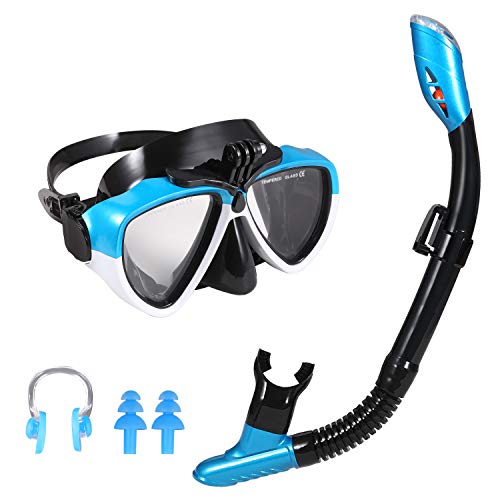 Ulikey Set Snorkeling, Maschera da Immersione, Anti-Fog Maschera Snorkeling, Kit Snorkeling Professionale per Adulti(Nero Blu)