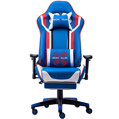 NOKAXUS - Sedia da Gioco Schienale Alto ed ergonomico Cuscino Lombare con Massaggio (Yk-6007-blue)