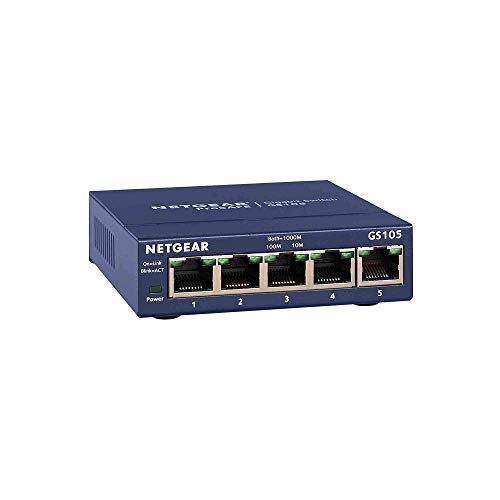 Netgear GS105GE  Switch Ethernet 5 porte Gigabit, switch Unmanaged, struttura in metallo