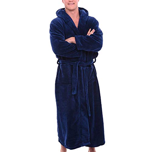 Homebaby Accappatoio con Cappuccio Uomo Vestaglia da casa Invernale Indumenti da Notte Pigiama Felpa Biancheria Scialle Caldo in Peluche Kimono Accappatoio per Spa Soffice