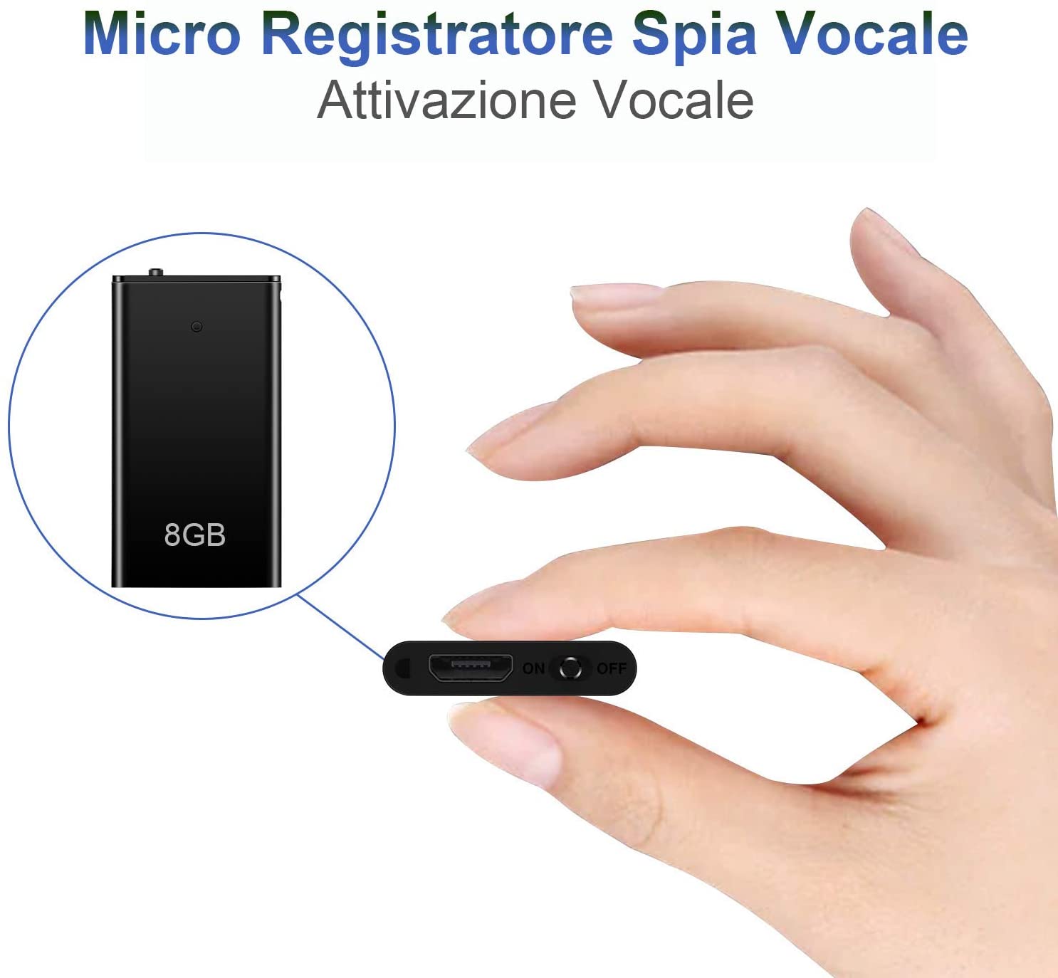 Mini Spia Registratore Vocale H+Y con Attivazione Vocale, Memoria da 8GB, Ricaricabile USB e funzioni MP3, Ideale per Lezioni, Riunioni, Interviste, Fino a 96 ore