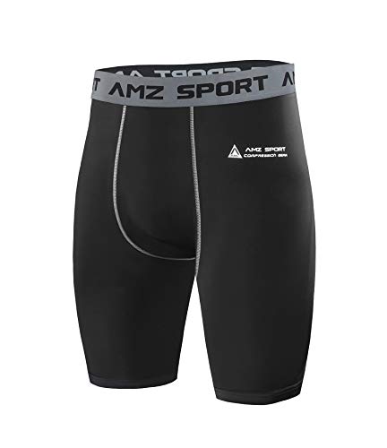 AMZSPORT Pantaloncini a Compressione Uomo Corsa Pantaloni Corta Ciclismo Baselayer Shorts Black V2.0 XXL