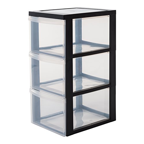 Iris Ohyama 3-drawer Storage cart, nero/trasparente, misura media