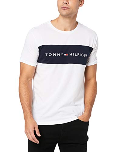 Tommy Hilfiger Uomo Bandiera Logo T-Shirt, Bianca, M